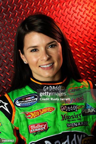 Danica Patrick, driver of the GoDaddy.com Chevrolet, poses during NASCAR media day at Daytona International Speedway on February 4, 2010 in Daytona...