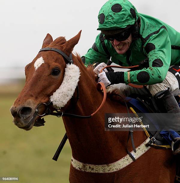 Tony McCoy pushes Novikov out during The Bath Rugby Handicap' Hurdle Race run at Wincanton Racecourse on February 4, 2010 in Wincanton, England.
