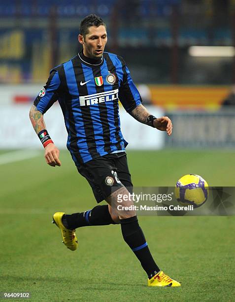 Marco Materazzi of Internazionale Milan in action during the first leg semifinal Tim Cup between FC Internazionale Milano and ACF Fiorentina at...