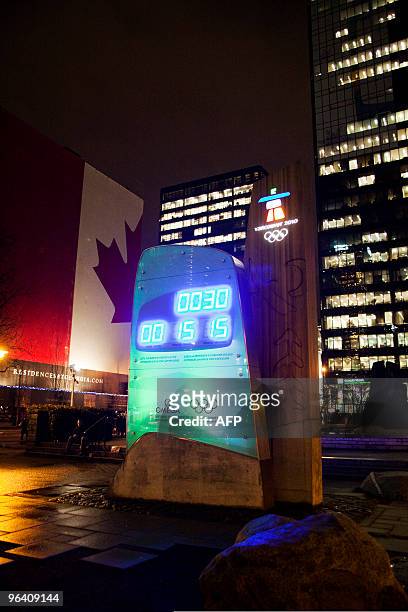 The Olympic clock located in front of the Art Gallery in downtown Vancouver shows time left before the opening ceremony of the Vancouver 2010 Olympic...