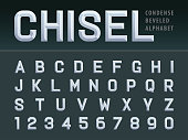 Vector of Modern Chiseled Alphabet Letters and numbers, Beveled stylized fonts