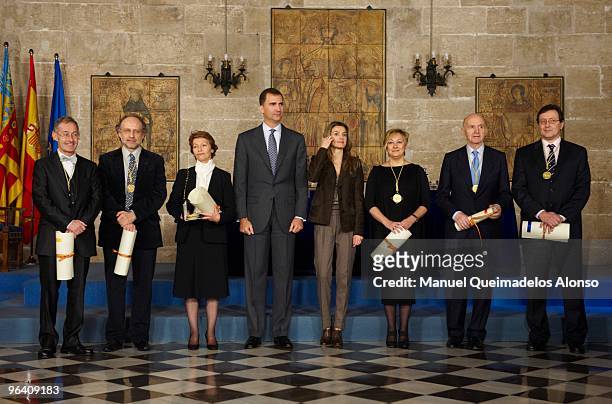 Prince Felipe of Spain and Princess Letizia of Spain attend 'Rey Jaime I Awards' at Lonja de los Mercaderes on February 4, 2010 in Valencia, Spain.