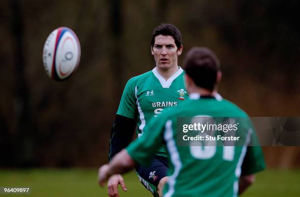 James Hook of Wales in action during Wales Rugby Union training at The Vale of Glamorgan on February 4, 2010 in Cardiff, Wales.