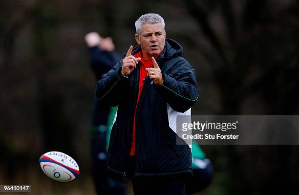 Wales coach Warren Gatland looks on during Wales Rugby Union training at The Vale of Glamorgan on February 4, 2010 in Cardiff, Wales.