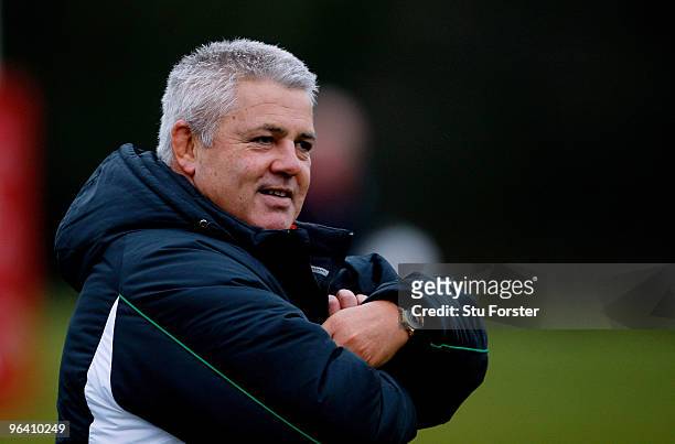 Wales coach Warren Gatland looks on during Wales Rugby Union training at The Vale of Glamorgan on February 4, 2010 in Cardiff, Wales.