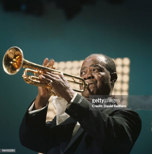Louis Armstrong performs on the Kraft Music Hall TV show at NBC Studios in Brooklyn in June 1967 in New York. Image is part of David Redfern Premium...