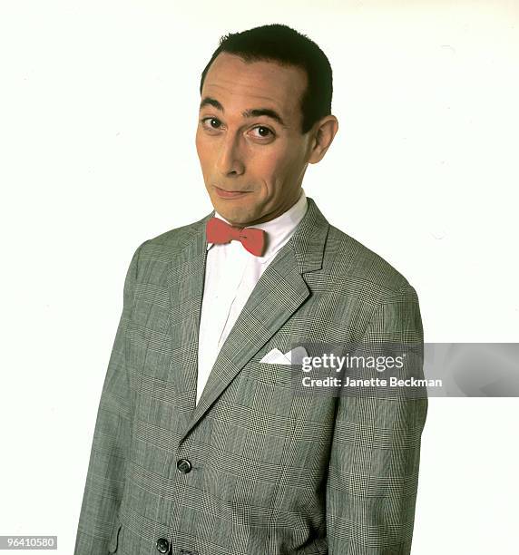 Actor Paul Reubens poses for a portrait dressed as his character Pee-wee Herman, New York, 1986.