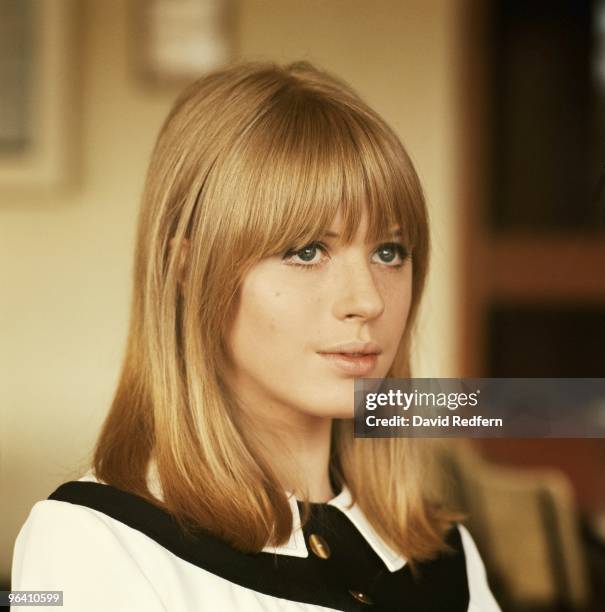 Marianne Faithfull poses for a portrait backstage at Aston Studios during the filming of Thank Your Lucky Stars TV show in May 1965 in Birmingham,...