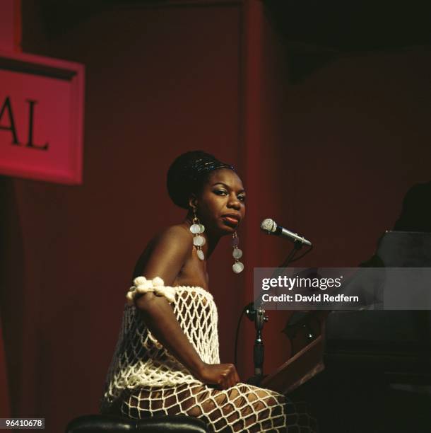 American singer, songwriter, pianist and civil rights activist Nina Simone performs live on stage at Newport Jazz Festival in Newport, Rhode Island,...