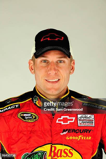 Jamie McMurray, driver of the Bass Pro Shops/Tracker Boats Chevrolet, poses during NASCAR media day at Daytona International Speedway on February 4,...