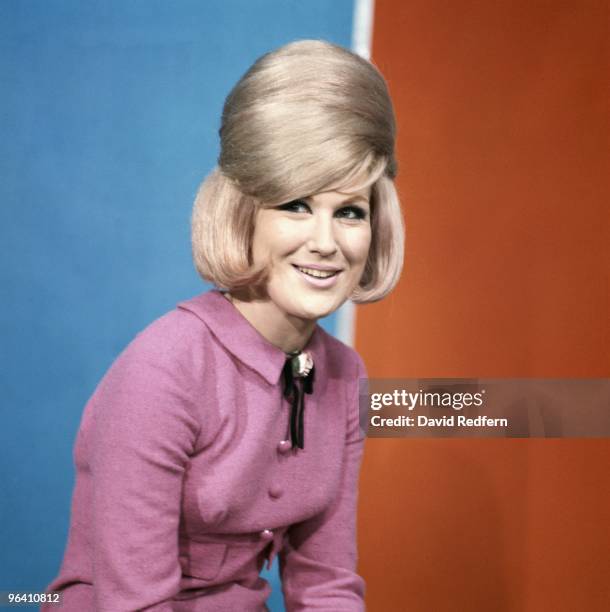Dusty Springfield poses on the set of Thank Your Lucky Stars TV show in Aston Studios c 1966 in Birmingham, United Kingdom. Image is part of David...