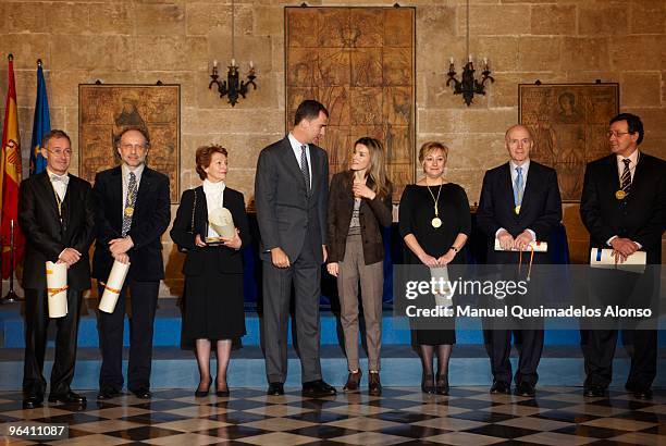 Prince Felipe of Spain and Princess Letizia of Spain attend 'Rey Jaime I Awards' at Lonja de los Mercaderes on February 4, 2010 in Valencia, Spain.