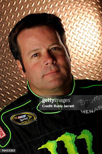 Robby Gordon, driver of the Mapei/Menards Toyota poses during NASCAR media day at Daytona International Speedway on February 4, 2010 in Daytona...