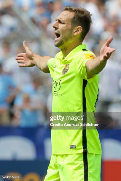 Marco Holz of 1.FC Saarbruecken during the Third League Playoff Leg 2 match between TSV 1860 Muenchen and 1.FC Saarbruecken at Stadion an der...