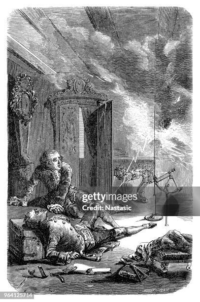 physicist georg wilhelm richmann death by electrocution - accidental death stock illustrations