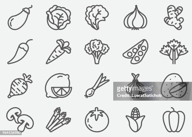 vegetables line icons - leaf vegetable stock illustrations