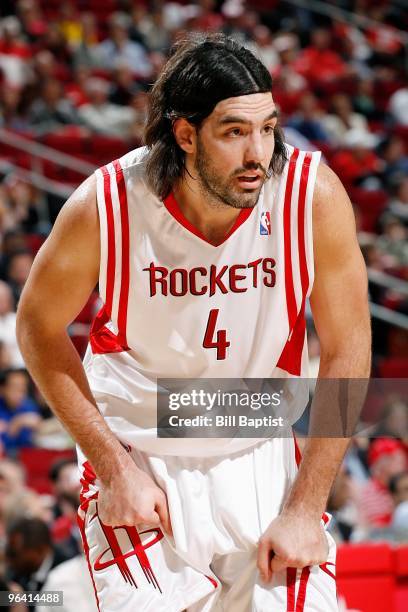 Luis Scola of the Houston Rockets takes a break from the action during the game against the Minnesota Timberwolves on January 13, 2010 at the Toyota...