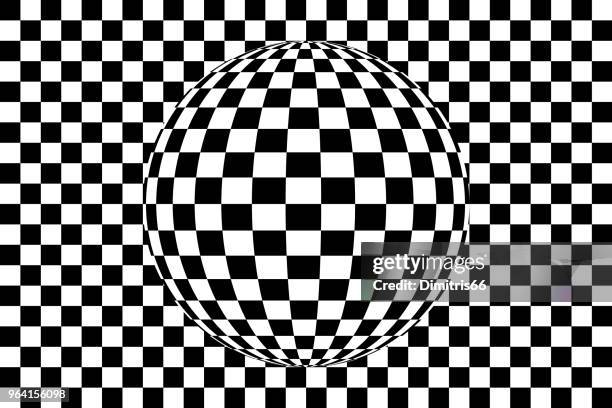 op art: sphere refracting checked pattern background - dizzy stock illustrations