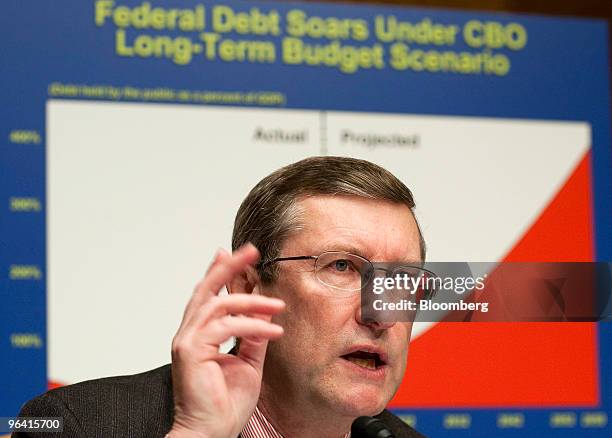 Senator Kent Conrad, chairman of the Senate Budget Committee, questions Treasury Secretary Timothy Geithner during a hearing in Washington, D.C.,...