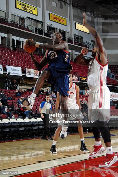 Amara Sy of the Bakersfield Jam looks to pass against Joey Dorsey of the Rio Grande Valley Vipers during the Day three of the 2010 D-League Showcase...