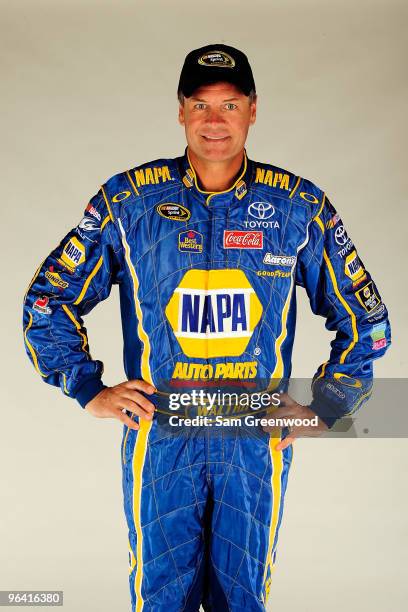 Michael Waltrip, driver of the NAPA Auto Parts Toyota, poses during NASCAR media day at Daytona International Speedway on February 4, 2010 in Daytona...