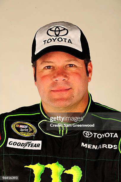 Robby Gordon, driver of the Mapei/Menards Toyota poses during NASCAR media day at Daytona International Speedway on February 4, 2010 in Daytona...