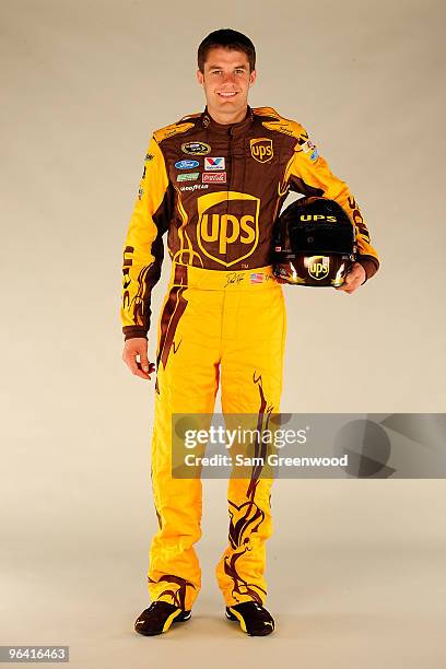 David Ragan, driver of the UPS Ford, poses during NASCAR media day at Daytona International Speedway on February 4, 2010 in Daytona Beach, Florida.