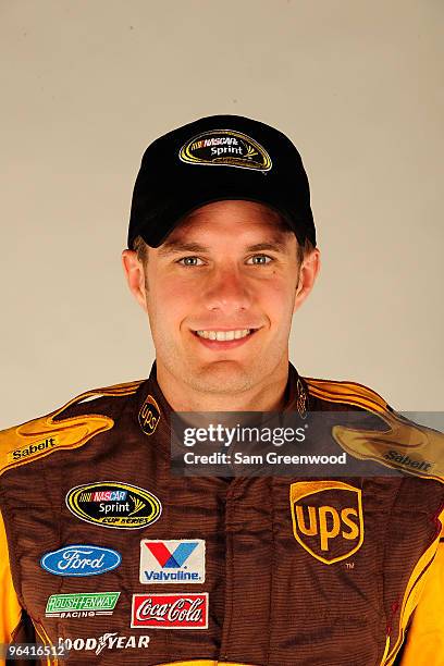 David Ragan, driver of the UPS Ford, poses during NASCAR media day at Daytona International Speedway on February 4, 2010 in Daytona Beach, Florida.