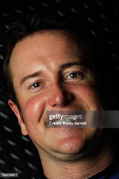 Kurt Busch, driver of the Miller Lite Dodge, poses during NASCAR media day at Daytona International Speedway on February 4, 2010 in Daytona Beach,...