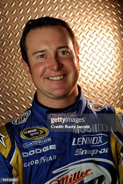 Kurt Busch, driver of the Miller Lite Dodge, poses during NASCAR media day at Daytona International Speedway on February 4, 2010 in Daytona Beach,...