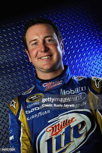 Kurt Busch, driver of the Miller Lite Dodge, poses during NASCAR media day at Daytona International Speedway on February 4, 2010 in Daytona Beach,...