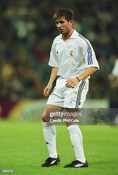 Albert Celades of Real Madrid in action during the UEFA Champions League match between Real Madrid and AS Roma played at the Bernabeu Stadium in...