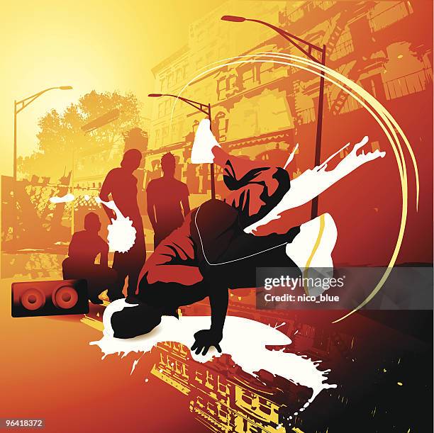 stockillustraties, clipart, cartoons en iconen met break dance superstar - stadsleven