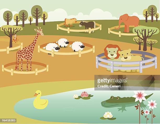 illustrations, cliparts, dessins animés et icônes de animaux de zoo de stylos - enclos à moutons
