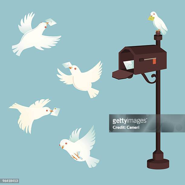 pigeon post - carrying in mouth stock illustrations