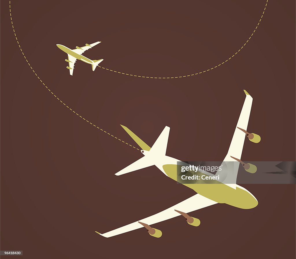 Airplane flying in different flight paths