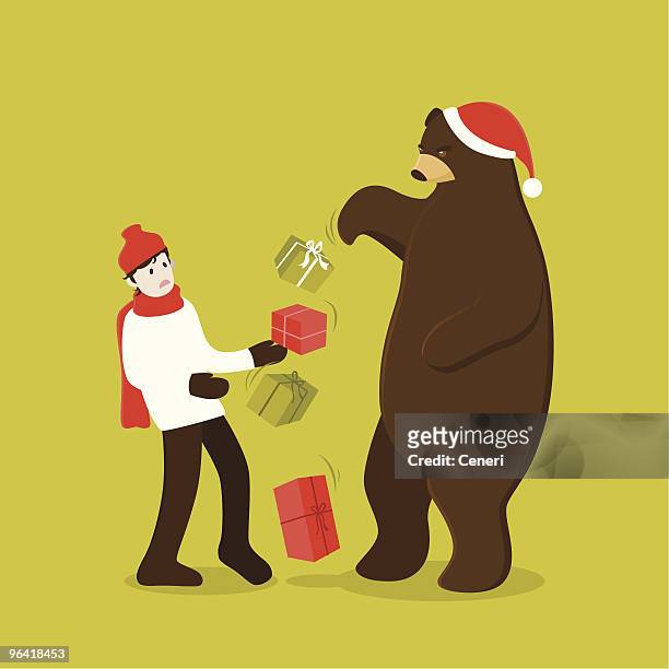 stockillustraties, clipart, cartoons en iconen met the bear market stole christmas - consumer spending power weakens