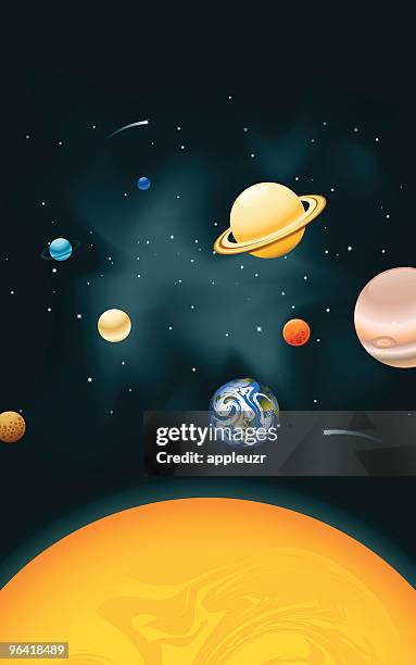 illustrazioni stock, clip art, cartoni animati e icone di tendenza di verticale sistema solare - mercury planet