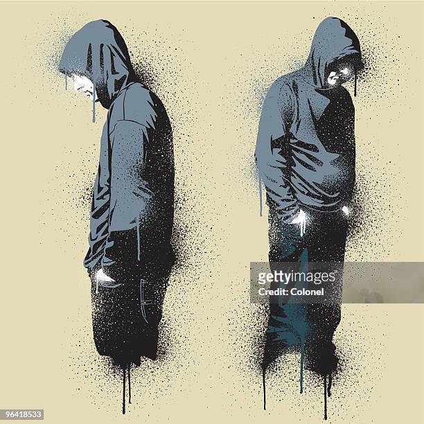 two graffiti stencil urban angst - hood clothing stock illustrations