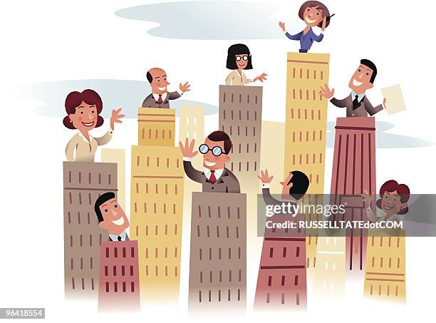 let's communicate! - professionals talking outside stock illustrations