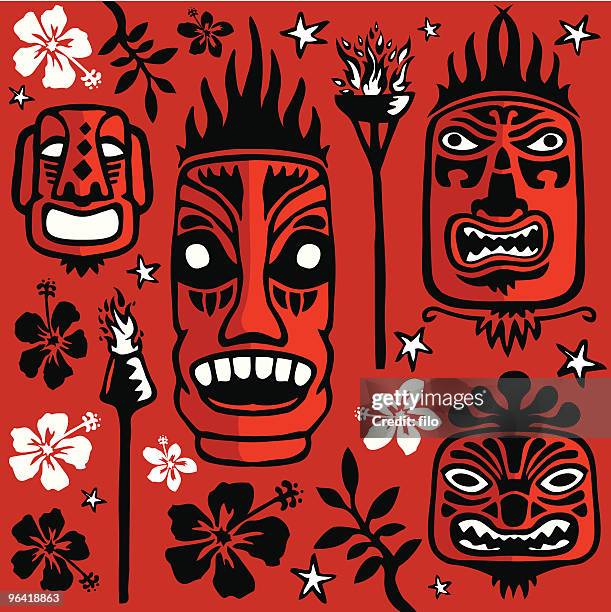 stockillustraties, clipart, cartoons en iconen met tiki time - honolulu