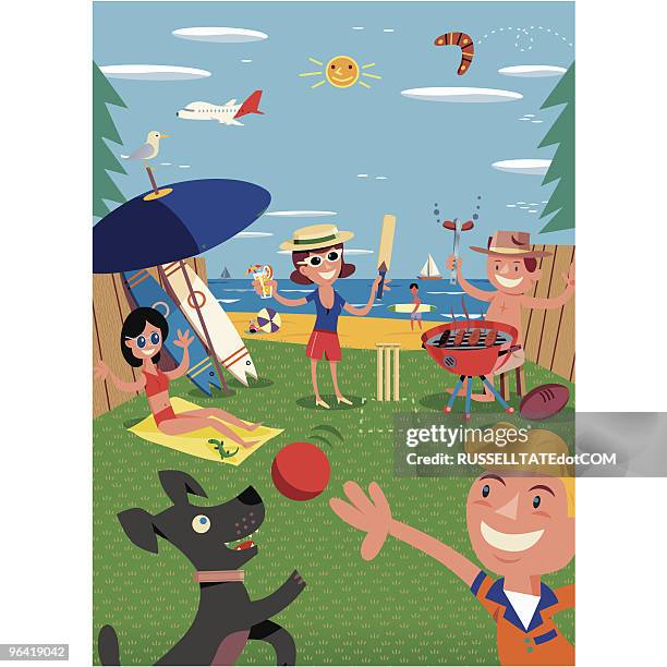 beach bbq - australia beach stock illustrations