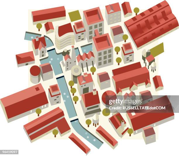 illustrazioni stock, clip art, cartoni animati e icone di tendenza di alto angolo-luce edifici - piano di edificio