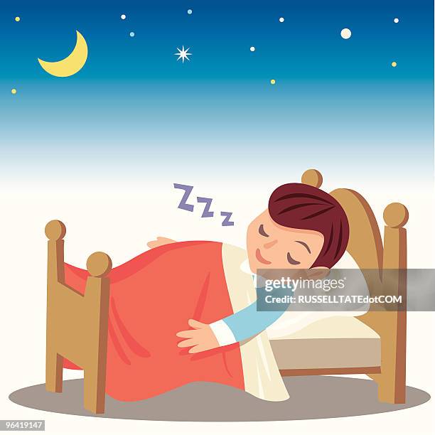 illustrations, cliparts, dessins animés et icônes de garçon dormir - draps