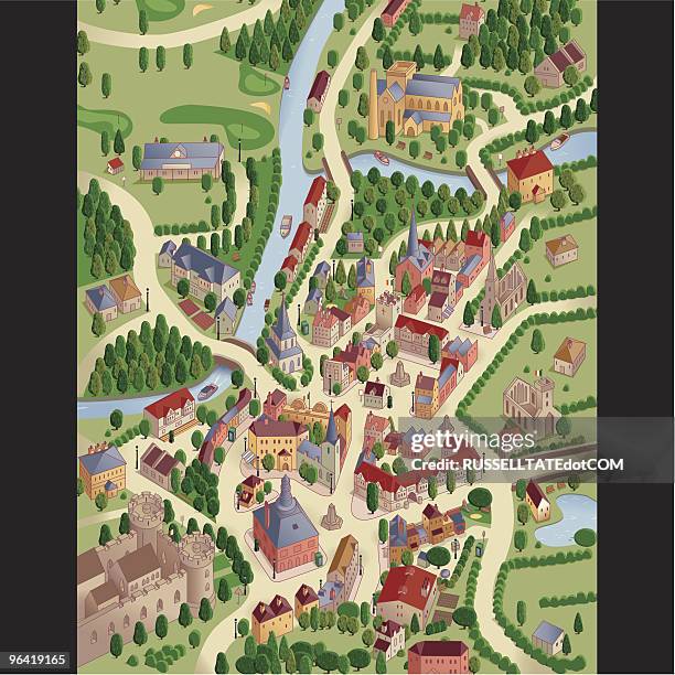 stadt view.map - mittelaltermarkt stock-grafiken, -clipart, -cartoons und -symbole