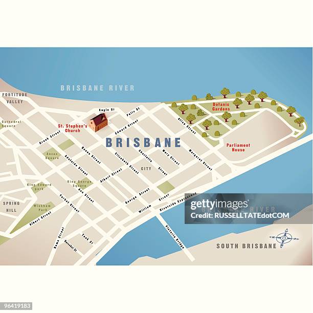 brisbane, qld, australia map - australian street stock illustrations