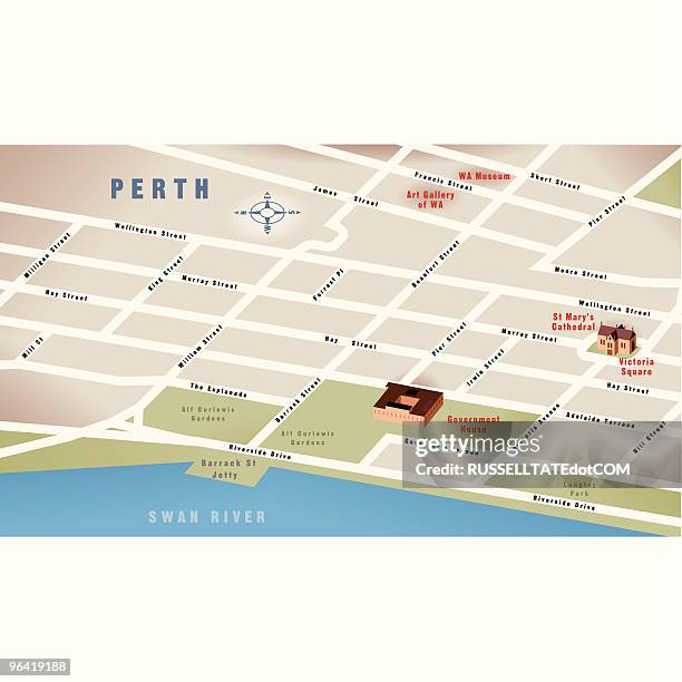 perth, wa, australia map - swan river perth stock illustrations