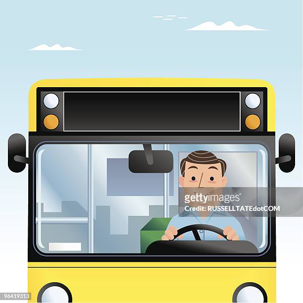 mr bus driver man - driving stock illustrations