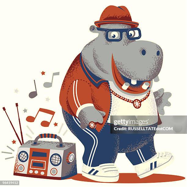 hippety hippo hop! - hippopotamus stock illustrations