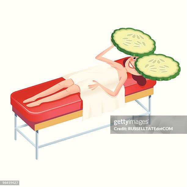 cucumber beauty treatment - cucumber slices white background stock illustrations